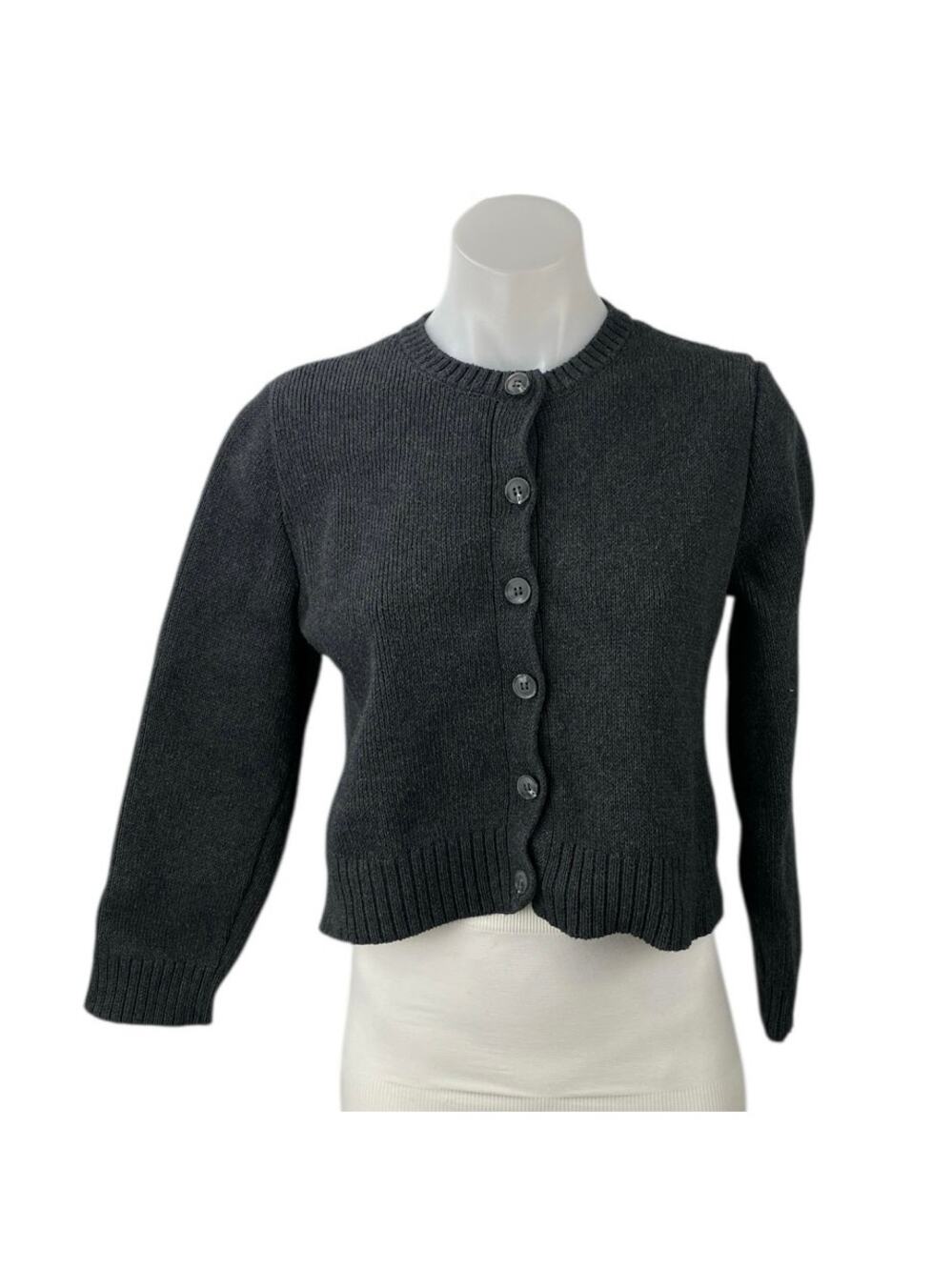 Zara Women's Gray Black Button Up Long Sleeve Knit Crop Cardigan Sweater Top S